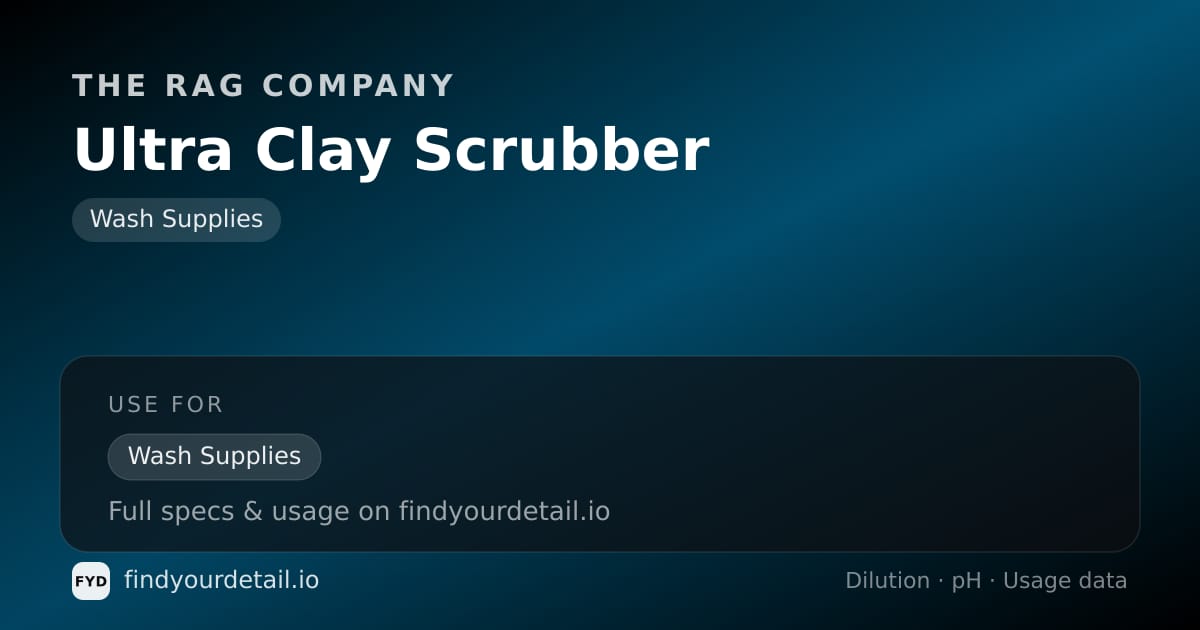 The Rag Company Ultra Clay Scrubber dilution ratio and pH specification chart