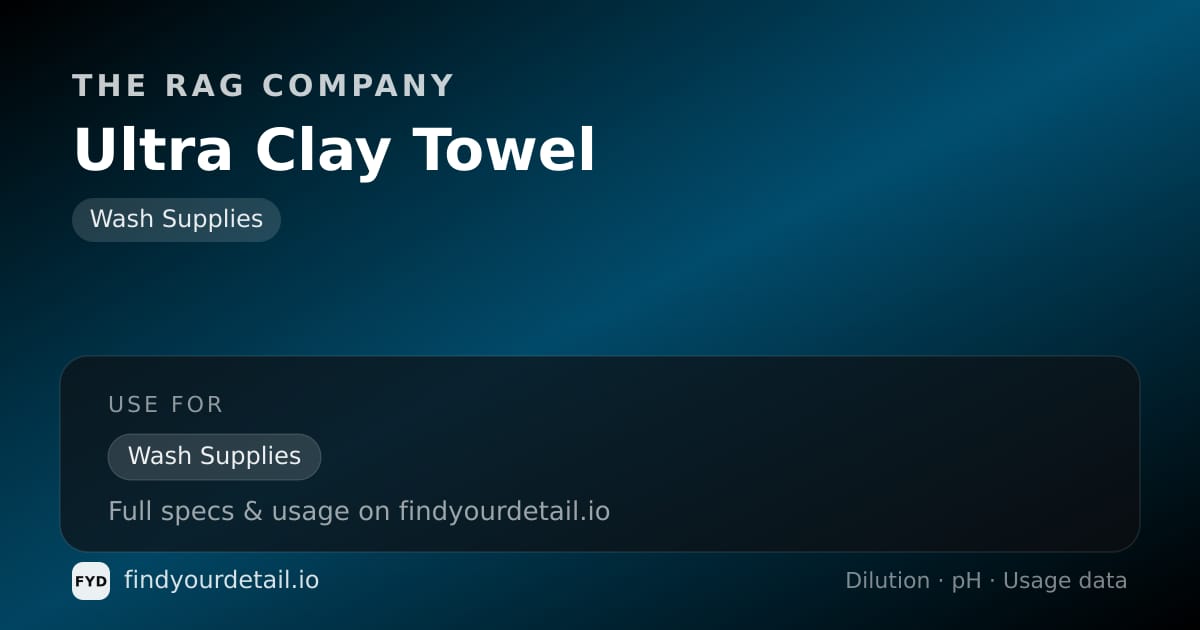 The Rag Company Ultra Clay Towel dilution ratio and pH specification chart