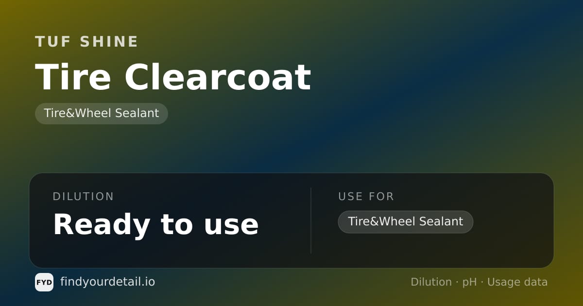 TUF SHINE Tire Clearcoat dilution ratio and pH specification chart