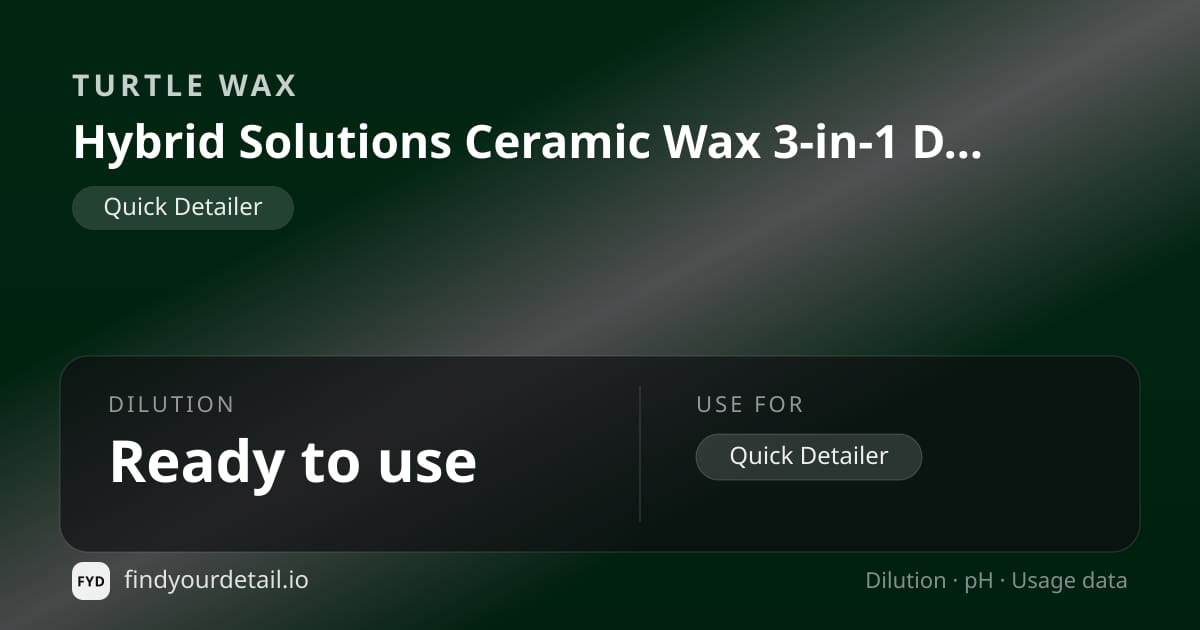 Turtle Wax Hybrid Solutions Ceramic Wax 3-in-1 Detailer dilution ratio and pH specification chart