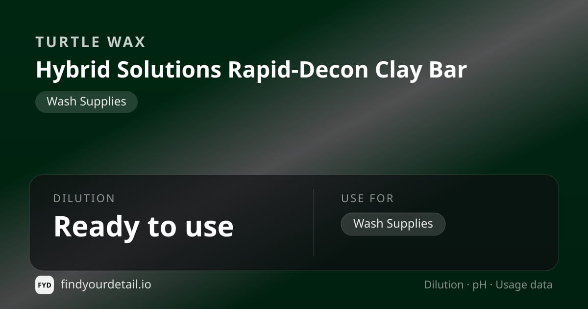 Turtle Wax Hybrid Solutions Rapid-Decon Clay Bar dilution ratio and pH specification chart