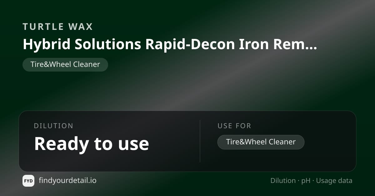 Turtle Wax Hybrid Solutions Rapid-Decon Iron Remover dilution ratio and pH specification chart