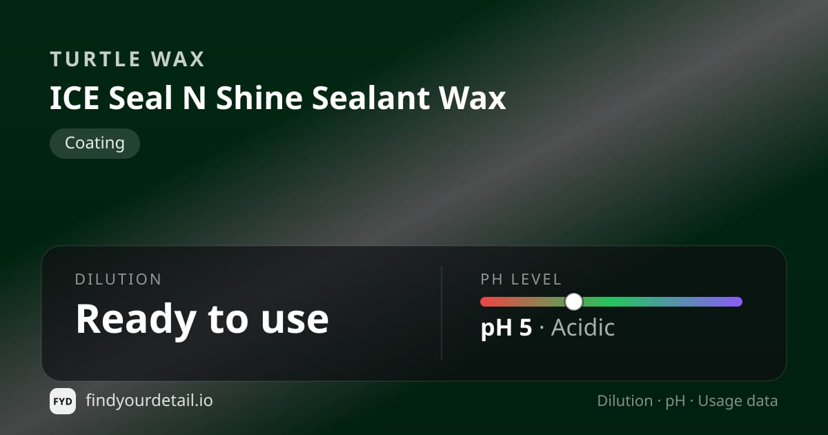 Turtle Wax ICE Seal N Shine Sealant Wax dilution ratio and pH specification chart