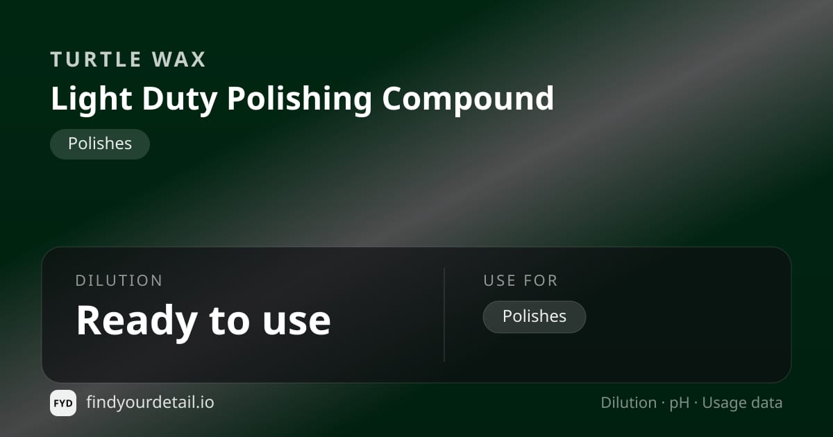 Turtle Wax Light Duty Polishing Compound dilution ratio and pH specification chart