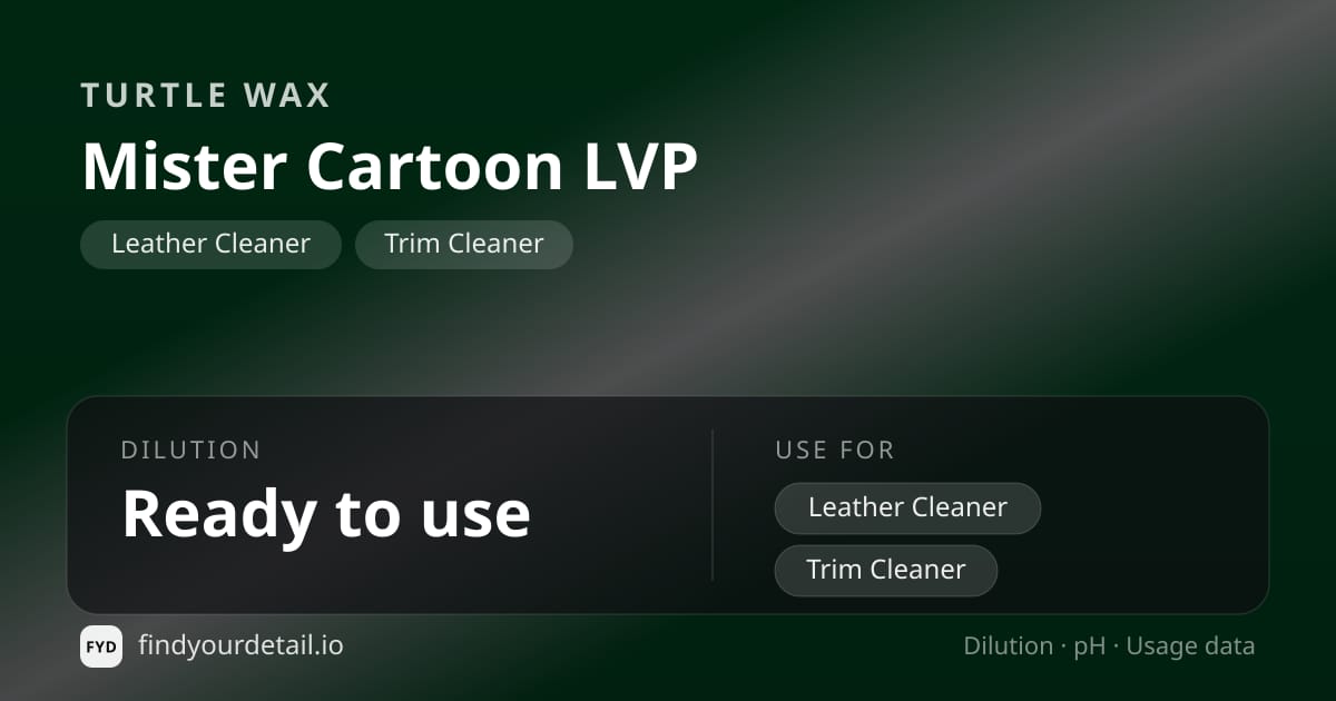 Turtle Wax Mister Cartoon LVP dilution ratio and pH specification chart