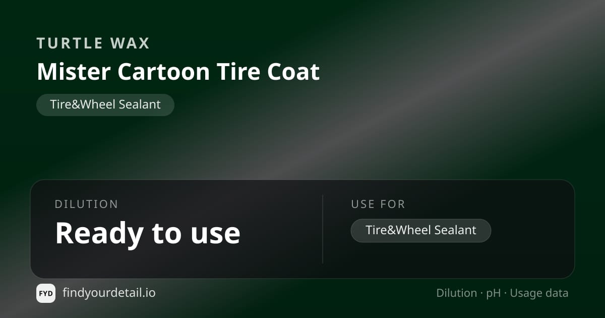 Turtle Wax Mister Cartoon Tire Coat dilution ratio and pH specification chart