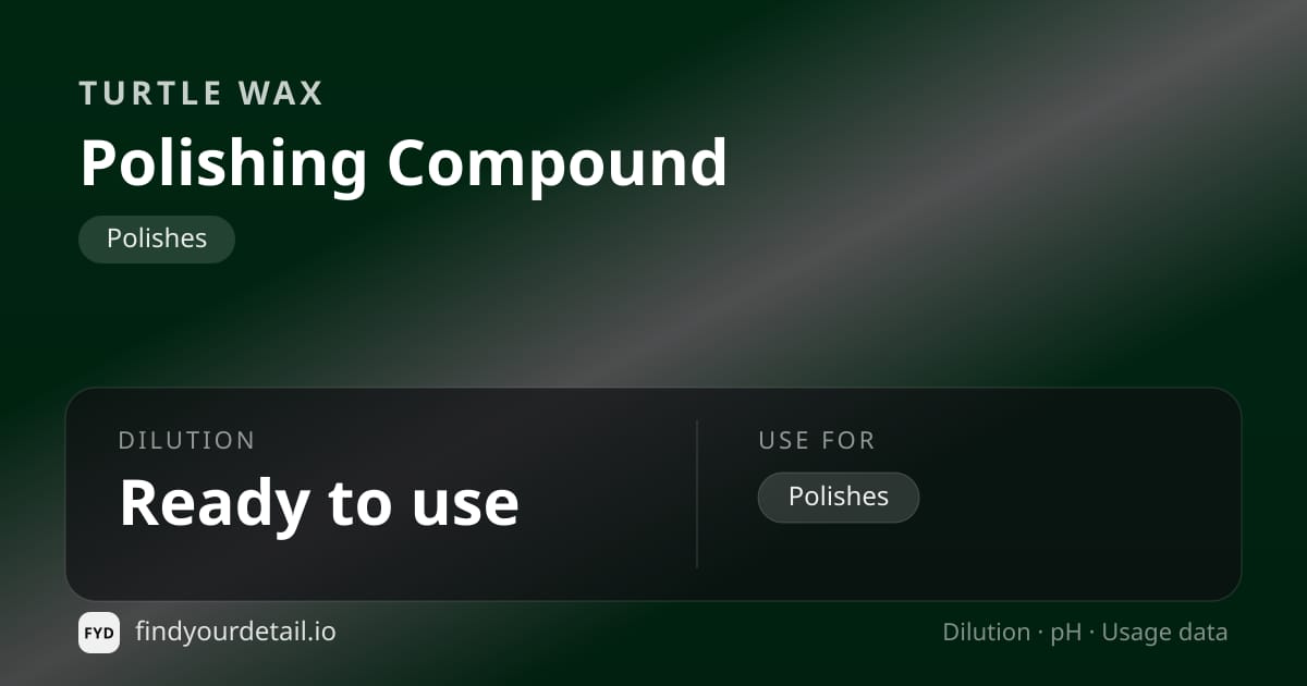 Turtle Wax Polishing Compound dilution ratio and pH specification chart