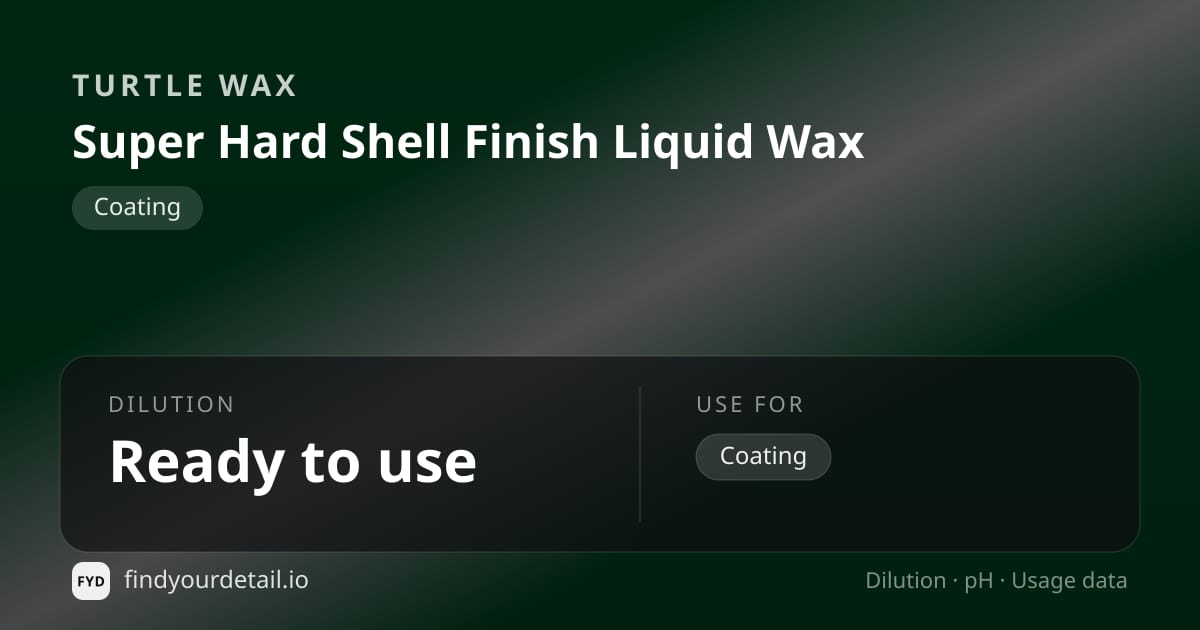 Turtle Wax Super Hard Shell Finish Liquid Wax dilution ratio and pH specification chart