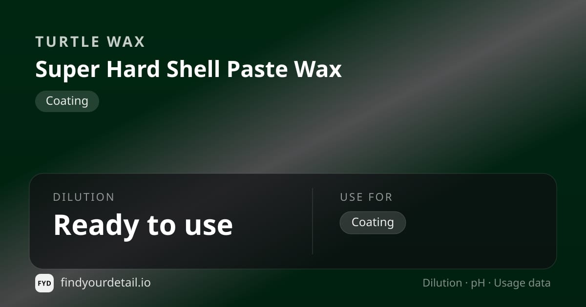 Turtle Wax Super Hard Shell Paste Wax dilution ratio and pH specification chart