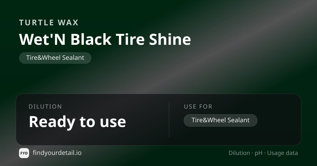 Turtle Wax Wet'N Black Tire Shine dilution ratio and pH specification chart