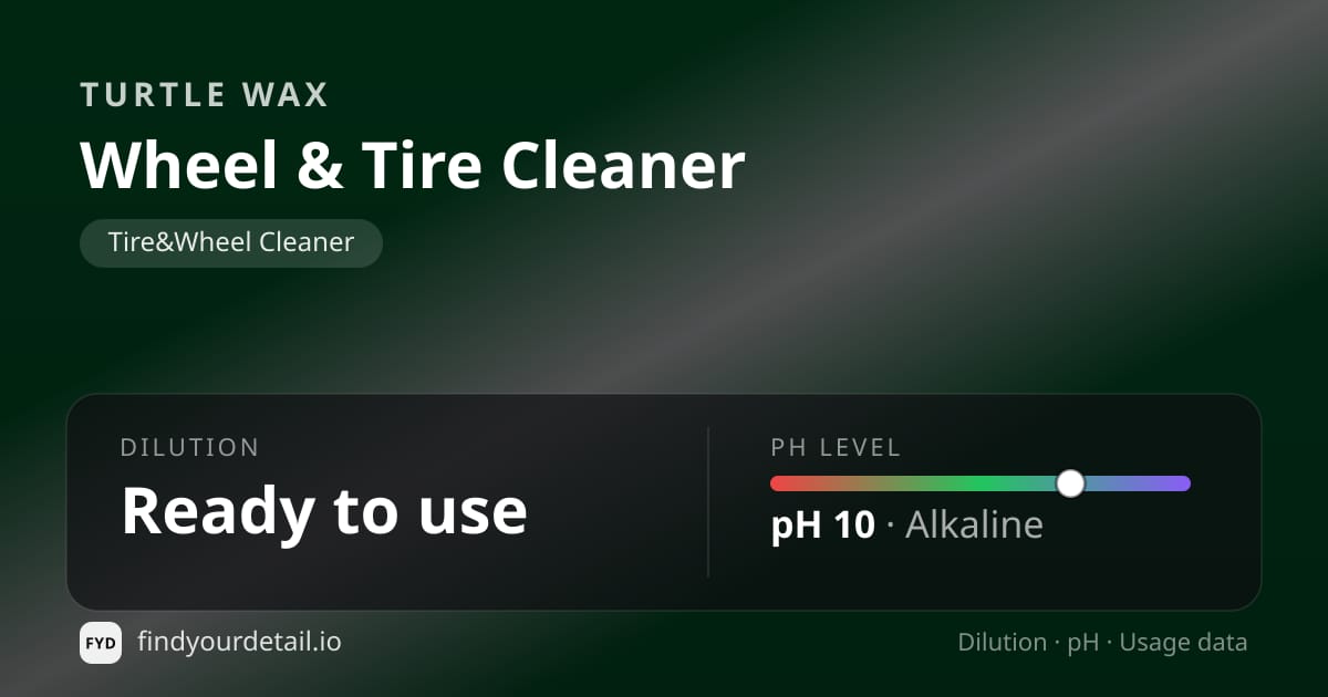 Turtle Wax Wheel & Tire Cleaner dilution ratio and pH specification chart