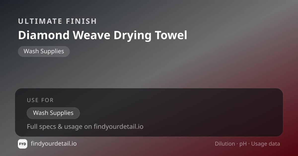 Ultimate Finish Diamond Weave Drying Towel dilution ratio and pH specification chart