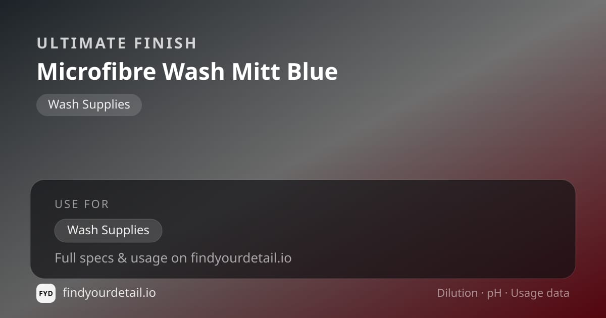Ultimate Finish Microfibre Wash Mitt Blue dilution ratio and pH specification chart