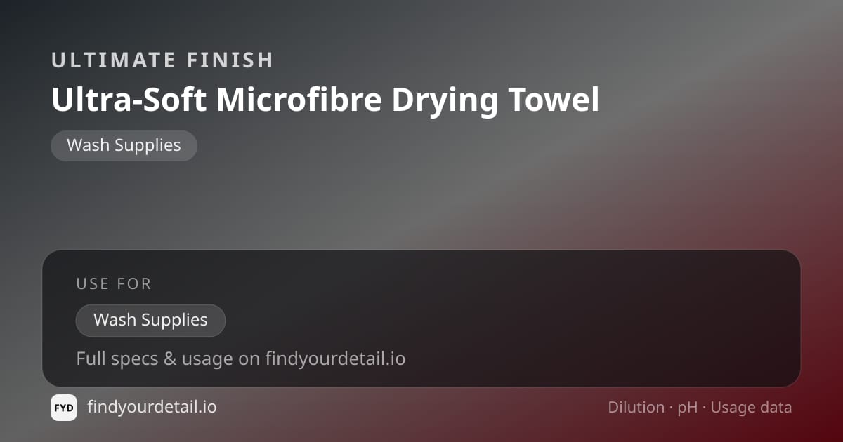 Ultimate Finish Ultra-Soft Microfibre Drying Towel dilution ratio and pH specification chart