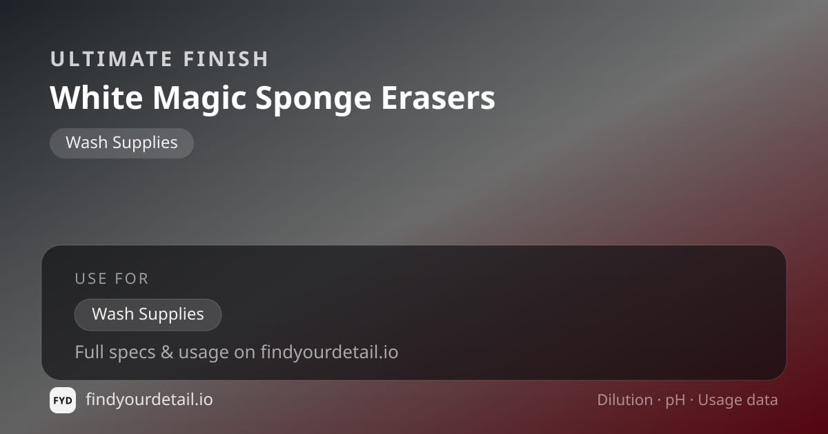 Ultimate Finish White Magic Sponge Erasers dilution ratio and pH specification chart