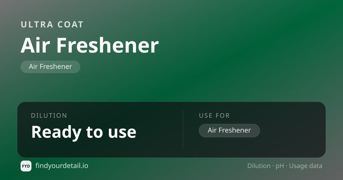 Ultra Coat Air Freshener dilution ratio and pH specification chart