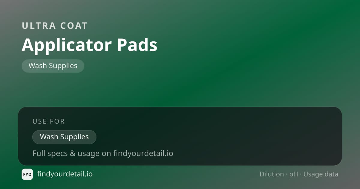 Ultra Coat Applicator Pads dilution ratio and pH specification chart