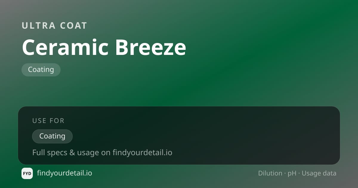 Ultra Coat Ceramic Breeze dilution ratio and pH specification chart
