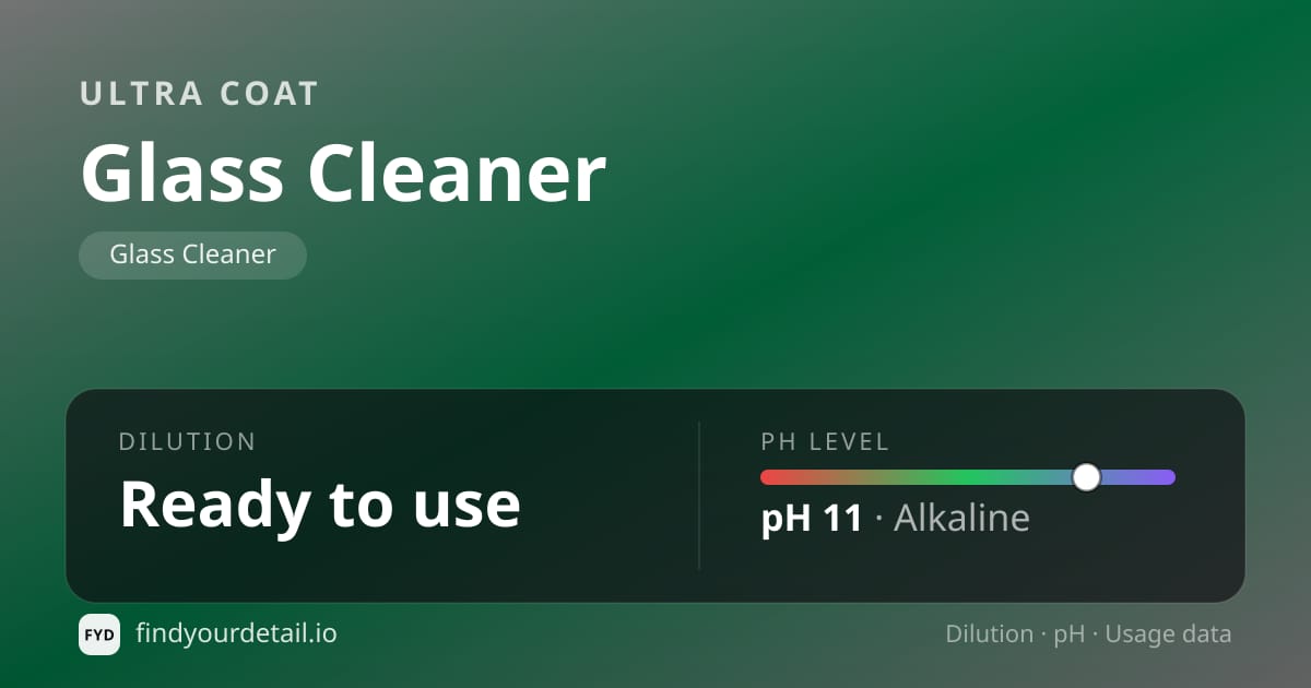 Ultra Coat Glass Cleaner dilution ratio and pH specification chart