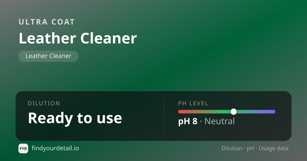 Ultra Coat Leather Cleaner dilution ratio and pH specification chart