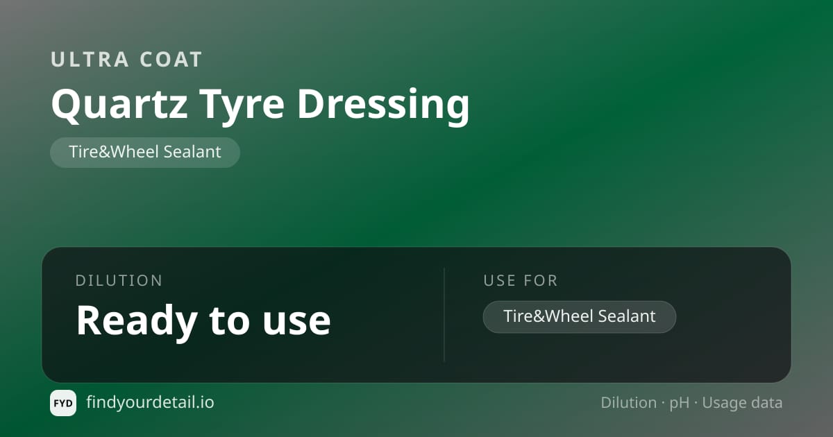 Ultra Coat Quartz Tyre Dressing dilution ratio and pH specification chart