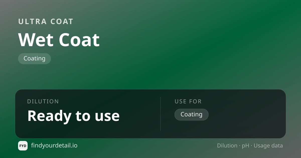 Ultra Coat Wet Coat dilution ratio and pH specification chart