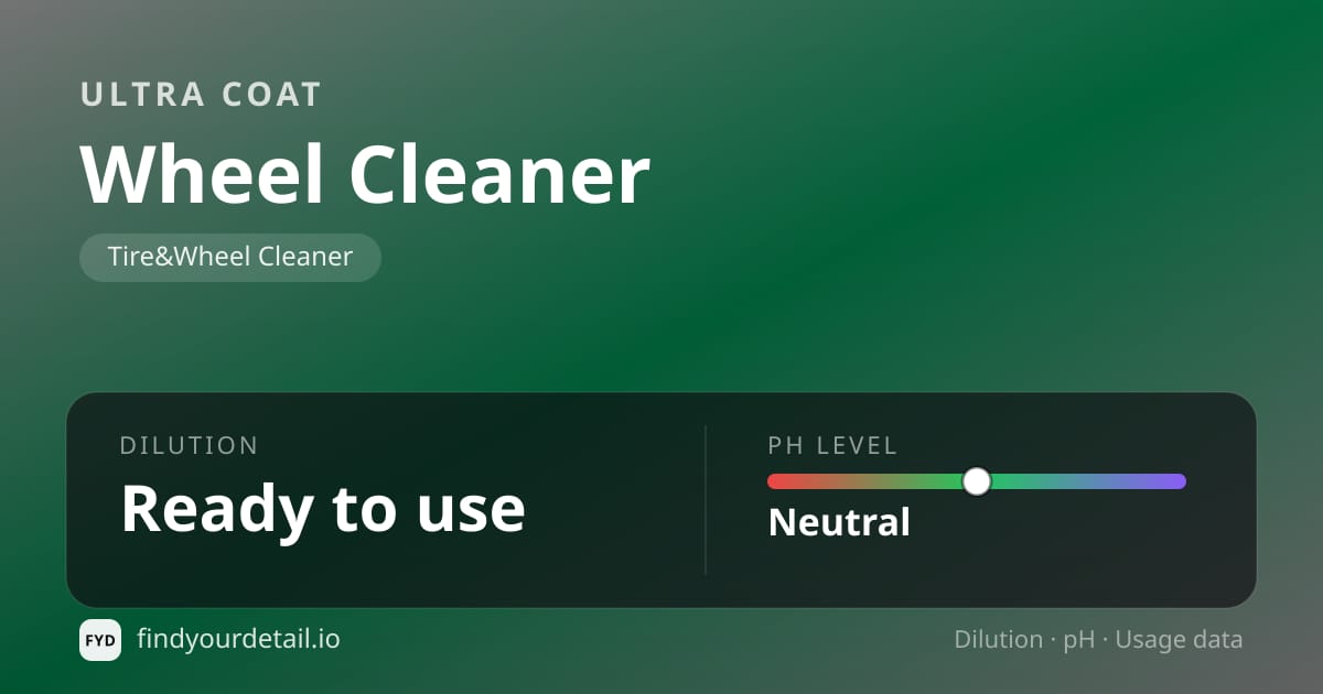 Ultra Coat Wheel Cleaner dilution ratio and pH specification chart