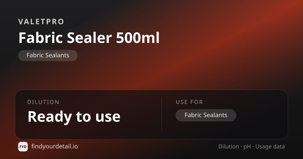 ValetPRO 패브릭 실러 500ml 희석비 pH 스펙 카드