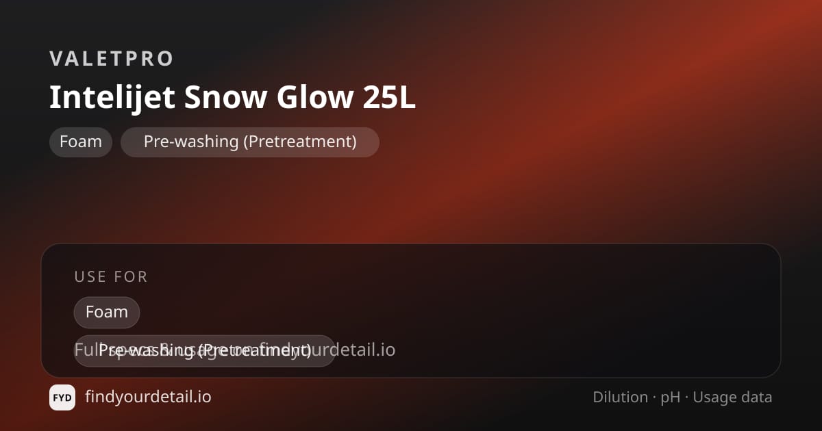 ValetPRO 인텔리젯 스노우 글로우 25L 희석비 pH 스펙 카드