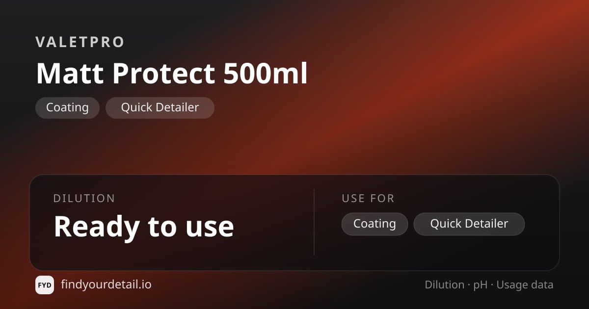 ValetPRO 매트 프로텍트 500ml 희석비 pH 스펙 카드