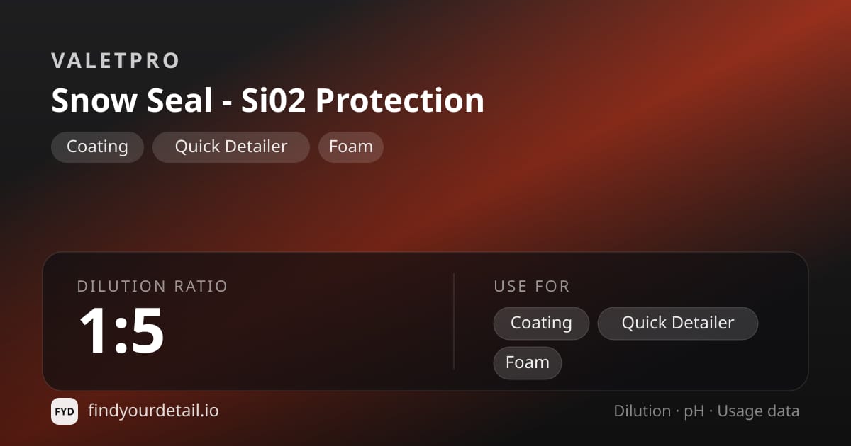 ValetPRO 스노우 씰 - Si02 프로텍션 희석비 pH 스펙 카드