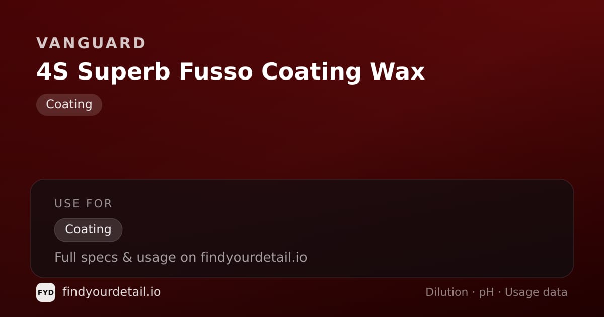 Vanguard 4S Superb Fusso Coating Wax dilution ratio and pH specification chart