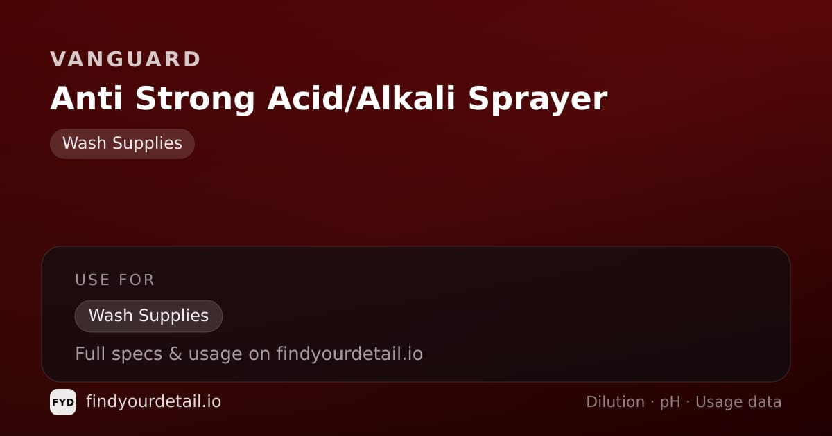 Vanguard Anti Strong Acid/Alkali Sprayer dilution ratio and pH specification chart