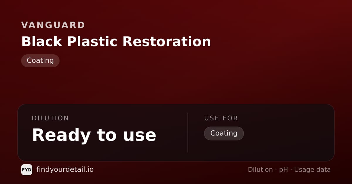 Vanguard Black Plastic Restoration dilution ratio and pH specification chart
