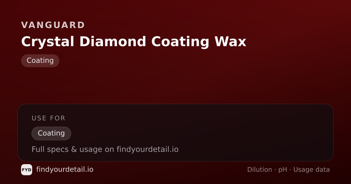 Vanguard Crystal Diamond Coating Wax dilution ratio and pH specification chart