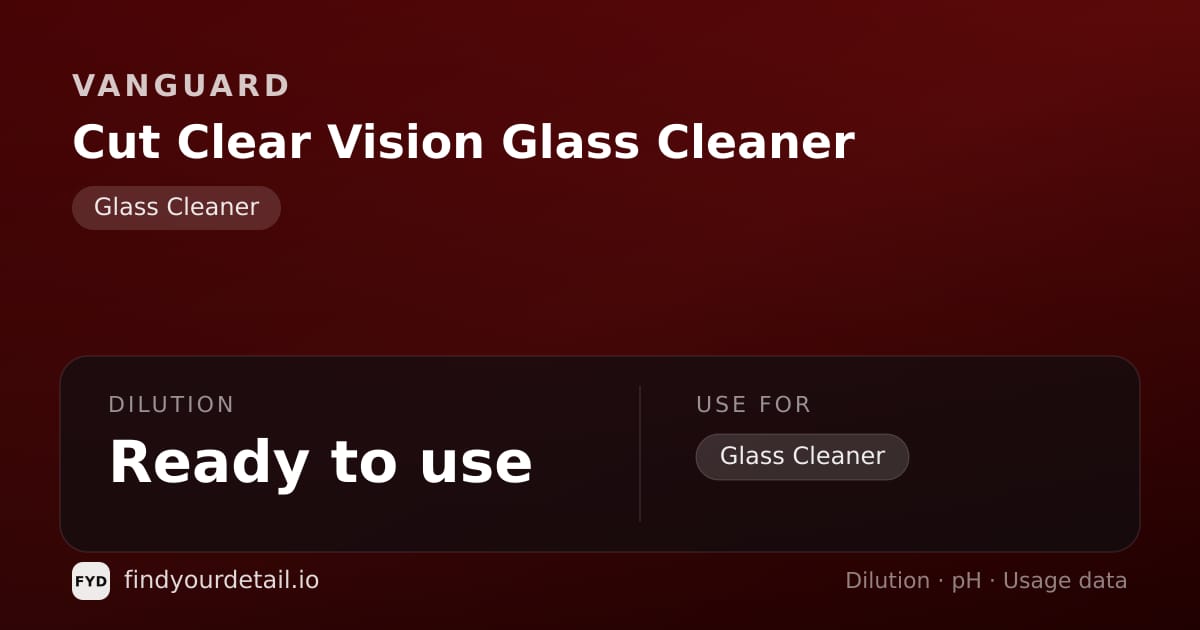 Vanguard Cut Clear Vision Glass Cleaner dilution ratio and pH specification chart