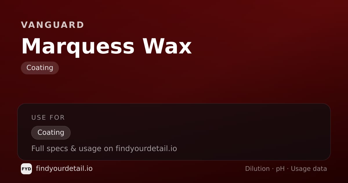 Vanguard Marquess Wax dilution ratio and pH specification chart