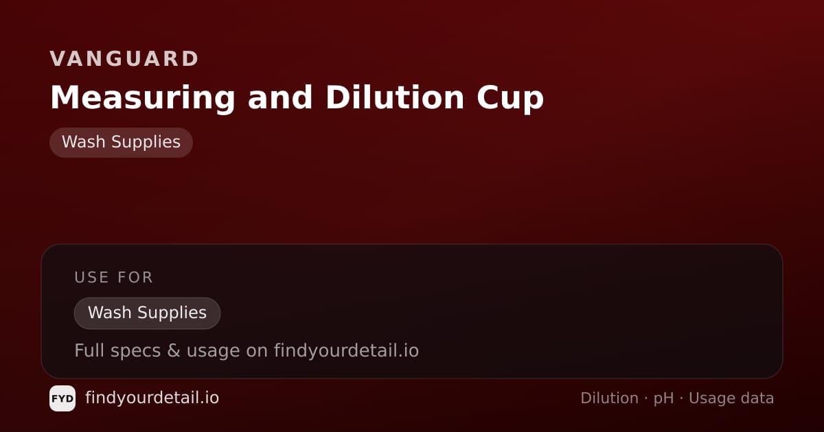 Vanguard Measuring and Dilution Cup dilution ratio and pH specification chart