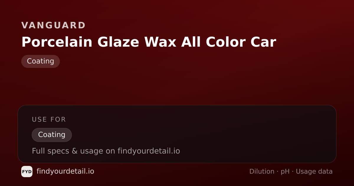 Vanguard Porcelain Glaze Wax All Color Car dilution ratio and pH specification chart