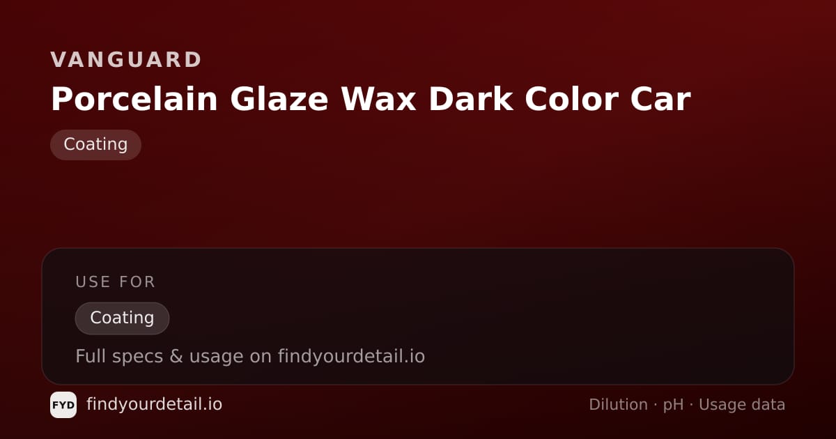 Vanguard Porcelain Glaze Wax Dark Color Car dilution ratio and pH specification chart