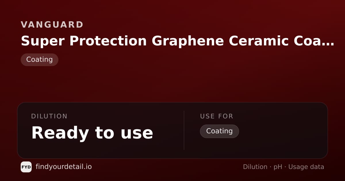 Vanguard Super Protection Graphene Ceramic Coating dilution ratio and pH specification chart