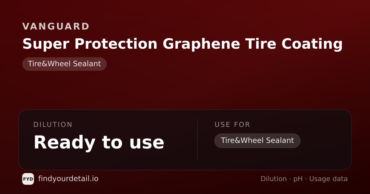 Vanguard Super Protection Graphene Tire Coating dilution ratio and pH specification chart