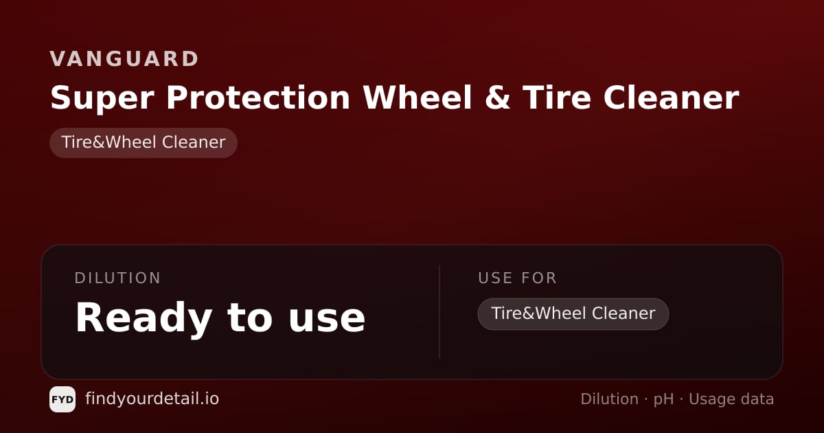 Vanguard Super Protection Wheel & Tire Cleaner dilution ratio and pH specification chart