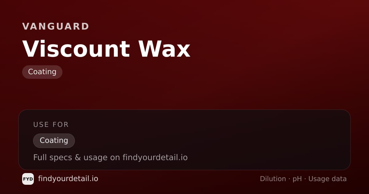 Vanguard Viscount Wax dilution ratio and pH specification chart