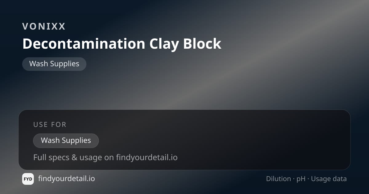 Vonixx Decontamination Clay Block dilution ratio and pH specification chart
