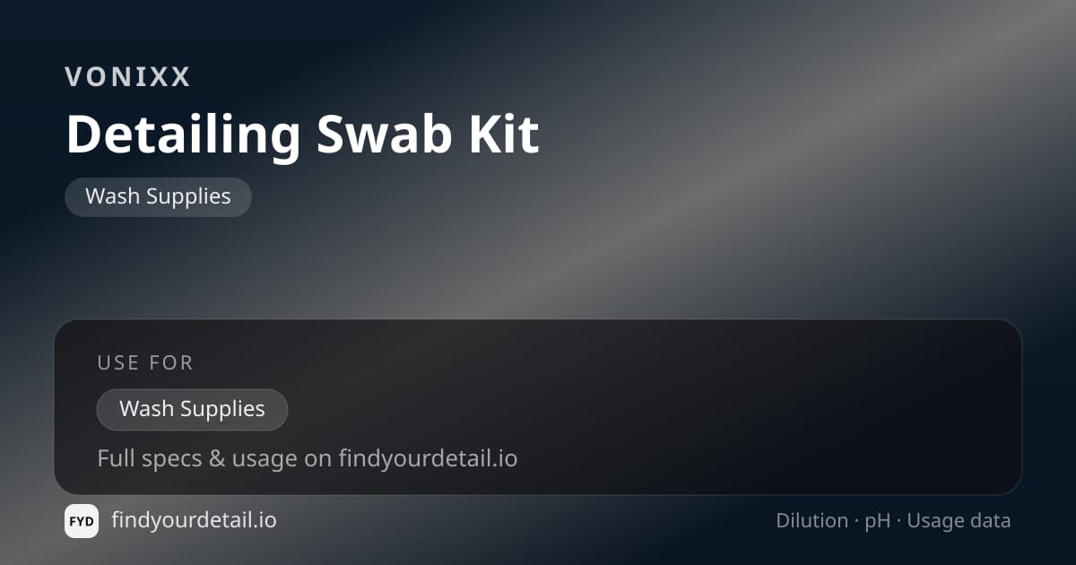 Vonixx Detailing Swab Kit dilution ratio and pH specification chart