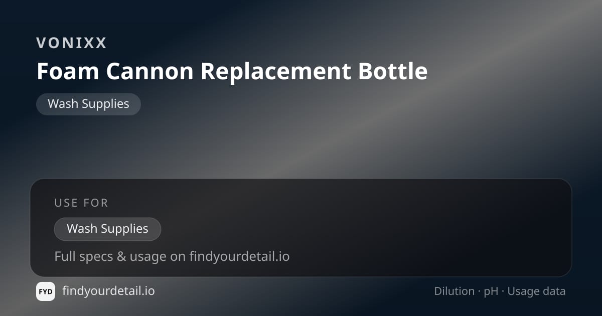 Vonixx Foam Cannon Replacement Bottle dilution ratio and pH specification chart