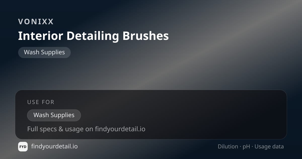 Vonixx Interior Detailing Brushes dilution ratio and pH specification chart