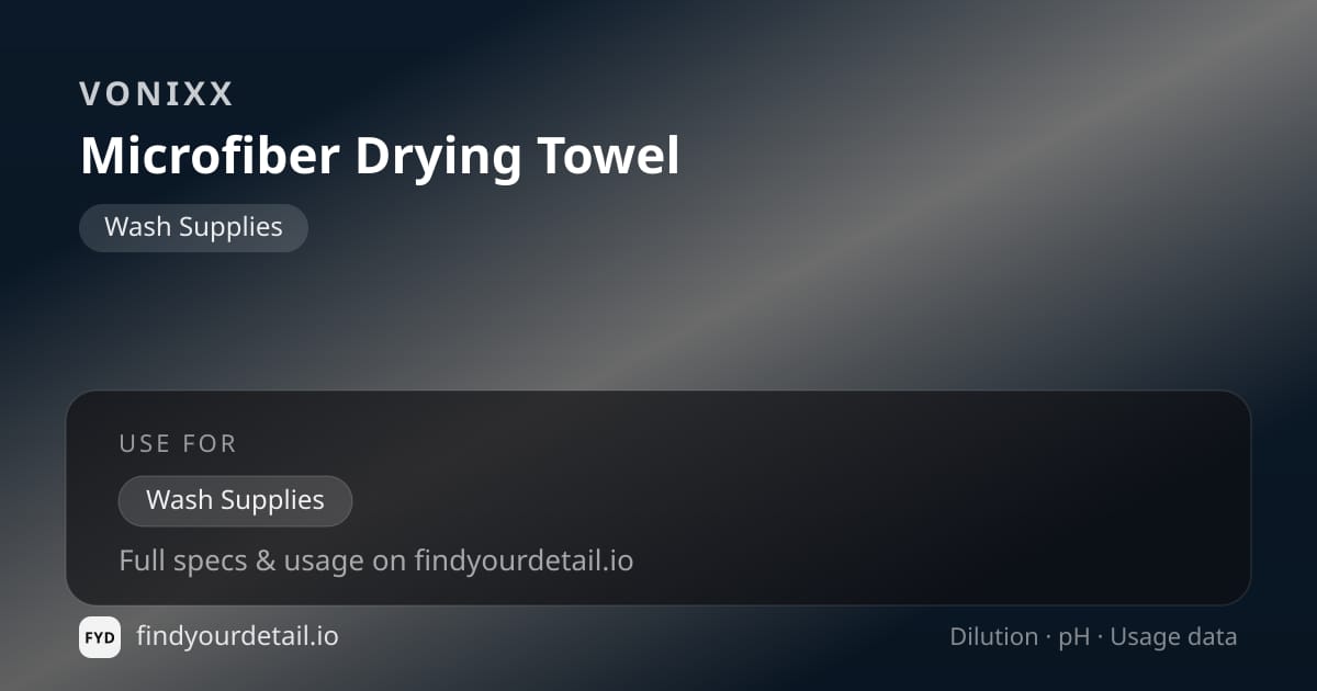 Vonixx Microfiber Drying Towel dilution ratio and pH specification chart