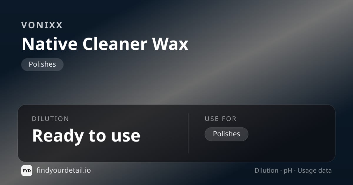 Vonixx Native Cleaner Wax dilution ratio and pH specification chart